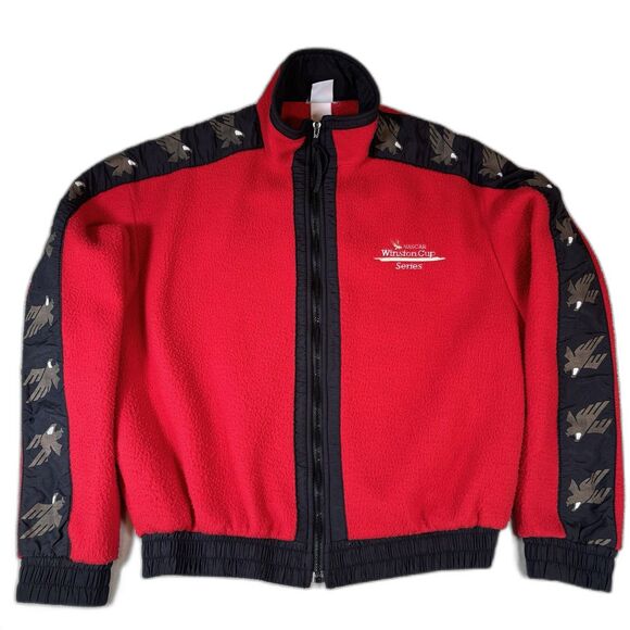 Vintage NASCAR Winston Cup Series Fleece Jacket Men's L Swingster Red Full Zip - Picture 1 of 9